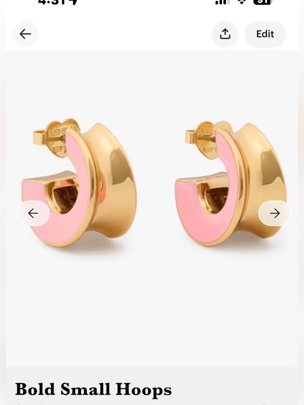 KATE SPADE PINK/GOLD BOLD SMALL HOOPS